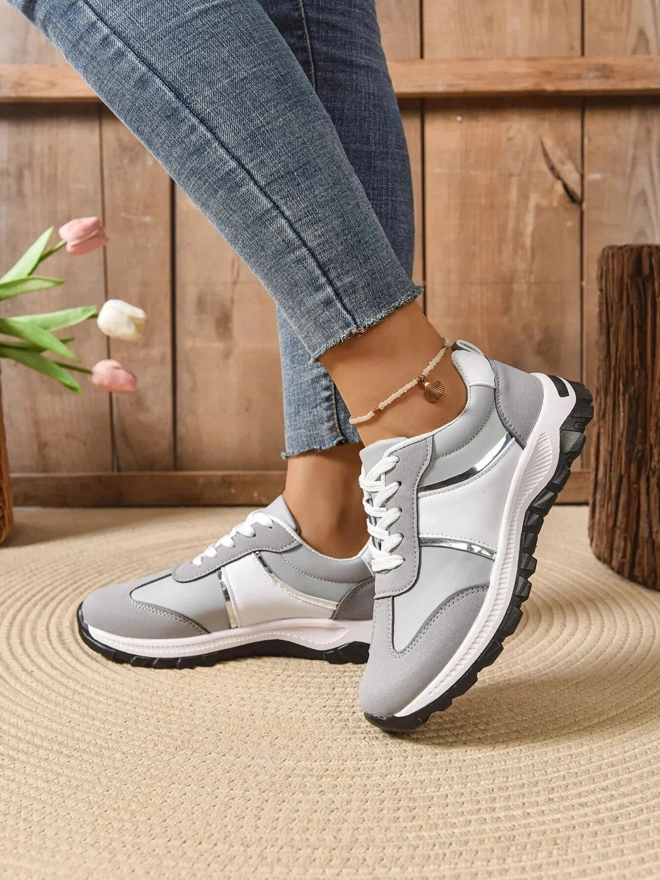Contrast Lace Up Sneakers - VILLA FASHION